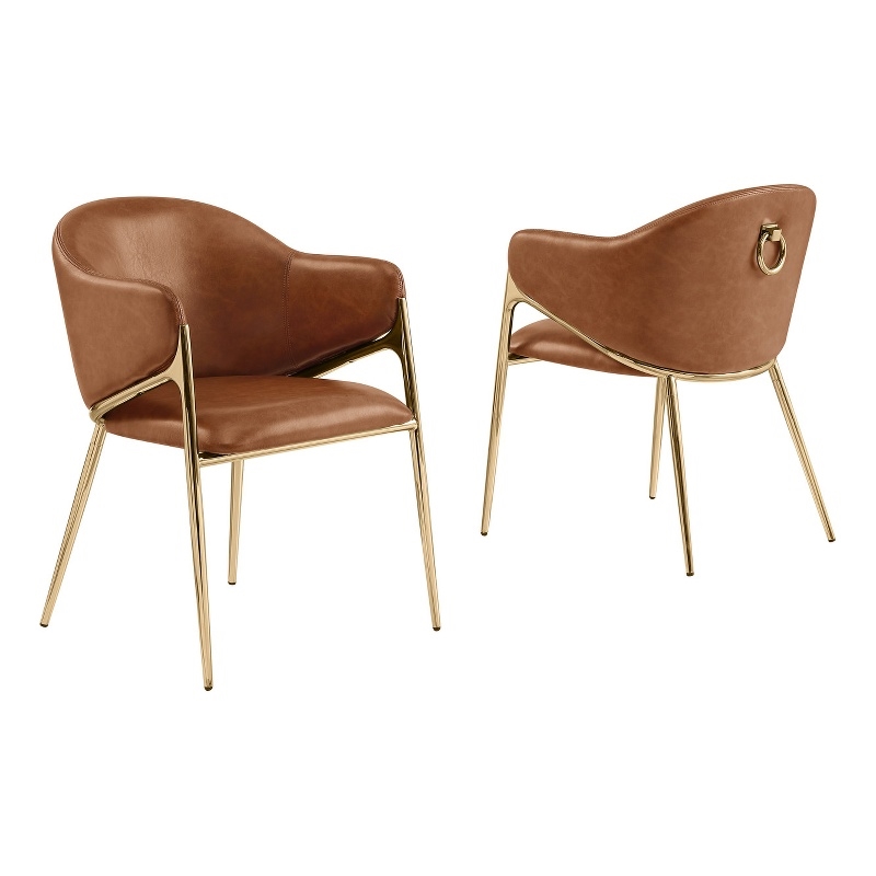 Best Quality Furniture Faux Leather Leathaire Dining Chairs in Toffee Brown