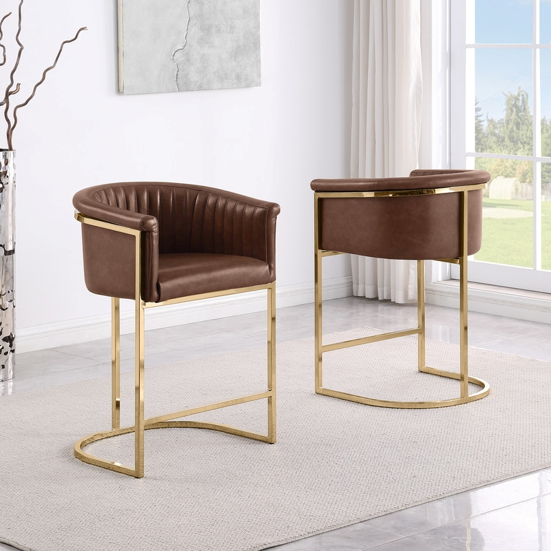 Best Quality Furniture Faux Leather Leathaire Counter Stools in Mocha Brown
