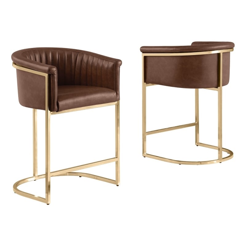 Best Quality Furniture Faux Leather Leathaire Counter Stools in Mocha Brown