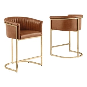 Best Quality Furniture Faux Leather Leathaire Counter Stools in Toffee Brown