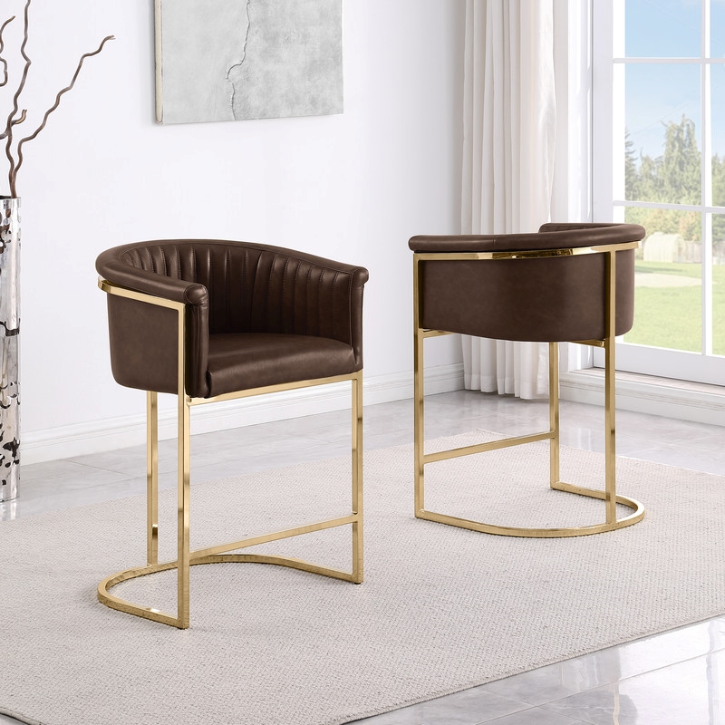 Best Quality Furniture Faux Leather Leathaire Counter Stools in Espresso Brown