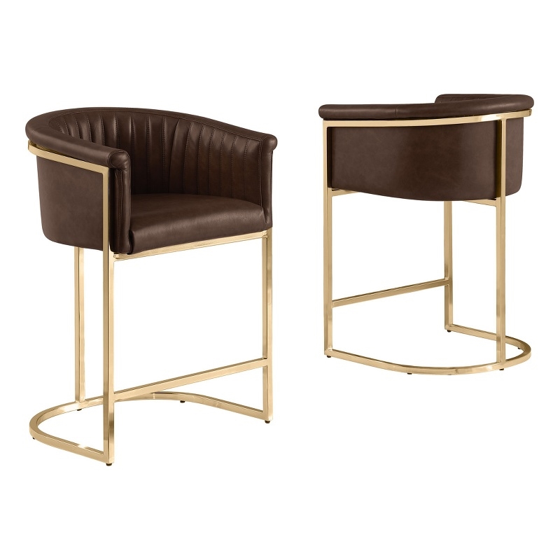Best Quality Furniture Faux Leather Leathaire Counter Stools in Espresso Brown