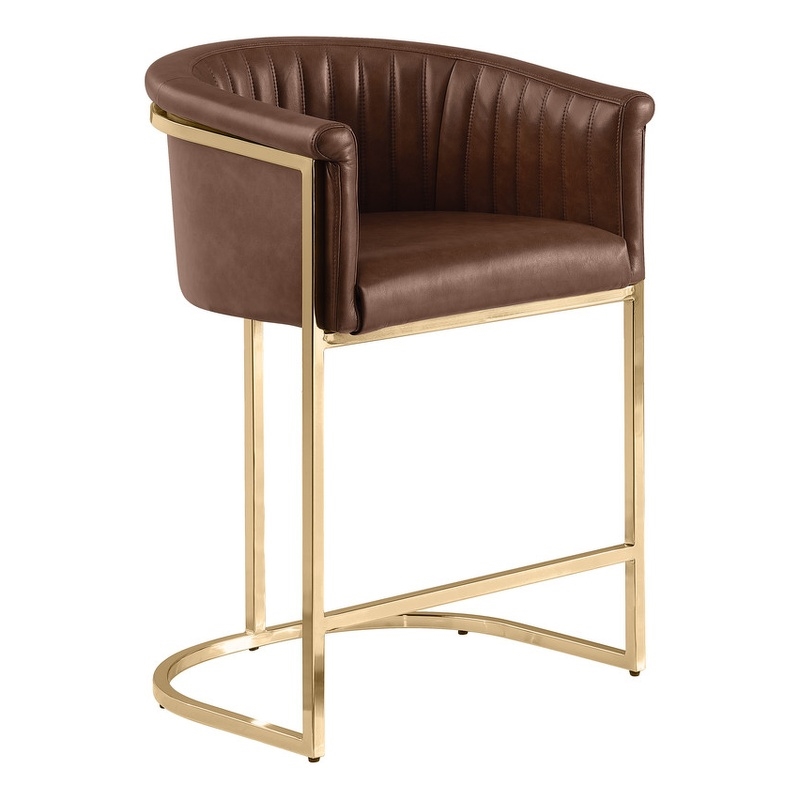 Best Quality Furniture Faux Leather Leathaire Bar Stools in Mocha Brown