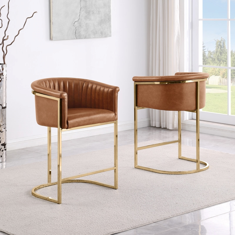 Best Quality Furniture Faux Leather Leathaire Bar Stools in Toffee Brown