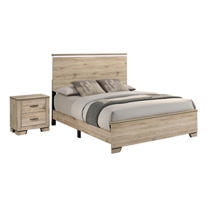 Best Quality Furniture Rustic Light Brown Oak Wood Bedroom Set with LED Lighting