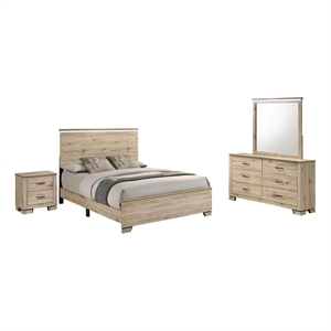 Best Quality Furniture Rustic Light Brown Oak Wood Bedroom Set with LED Lighting