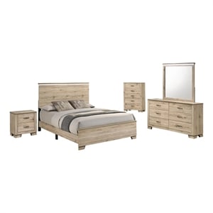 Best Quality Furniture Rustic Light Brown Oak Wood Bedroom Set with LED Lighting