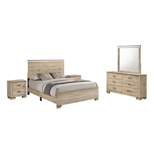 Best Quality Furniture Rustic Light Brown Oak Wood Bedroom Set with LED Lighting