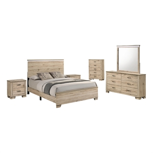 Best Quality Furniture Rustic Light Brown Oak Wood Bedroom Set with LED Lighting