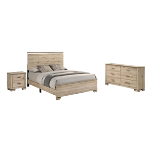 Best Quality Furniture Rustic Light Brown Oak Wood Bedroom Set with LED Lighting