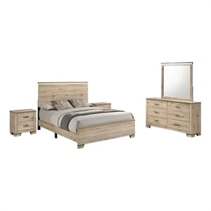 Best Quality Furniture Rustic Light Brown Oak Wood Bedroom Set with LED Lighting