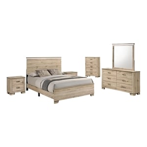 Best Quality Furniture Rustic Light Brown Oak Wood Bedroom Set with LED Lighting