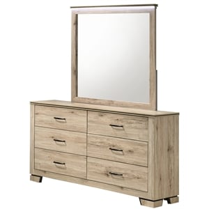 Best Quality Furniture Rustic Light Brown Oak Wood Double Dresser w LED Mirror