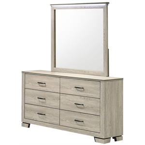Best Quality Furniture Rustic Gray Beige Oak Wood Double Dresser with LED Mirror