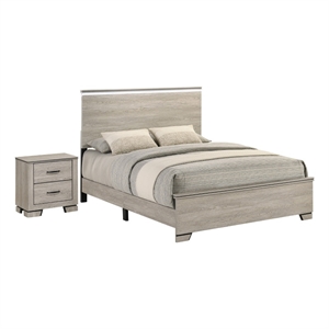 Best Quality Furniture Rustic Gray Beige Wood Bedroom Set with LED Lighting
