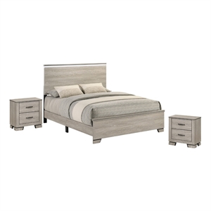 Best Quality Furniture Rustic Gray Beige Wood Bedroom Set with LED Lighting