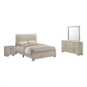 Best Quality Furniture Rustic Gray Beige Wood Bedroom Set with LED Lighting