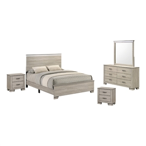 Best Quality Furniture Rustic Gray Beige Wood Bedroom Set with LED Lighting