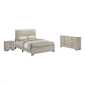 Best Quality Furniture Rustic Gray Beige Wood Bedroom Set with LED Lighting