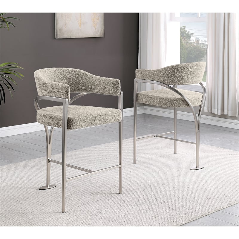 Best Quality Furniture Boucle Fabric Counter Stools with Silver Iron Chrome Base