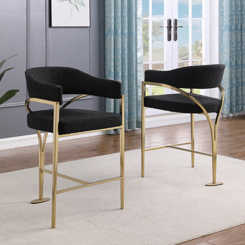 Best Quality Furniture Boucle Fabric Counter Stools with Gold Iron Chrome Base