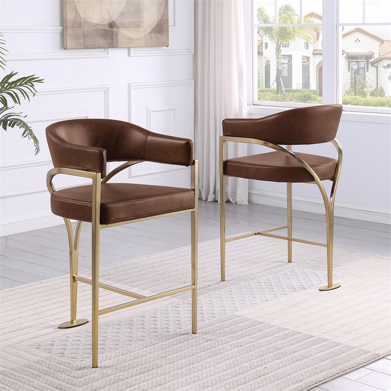 Best Quality Furniture Leathaire Counter Stools with Gold Iron Chrome Base