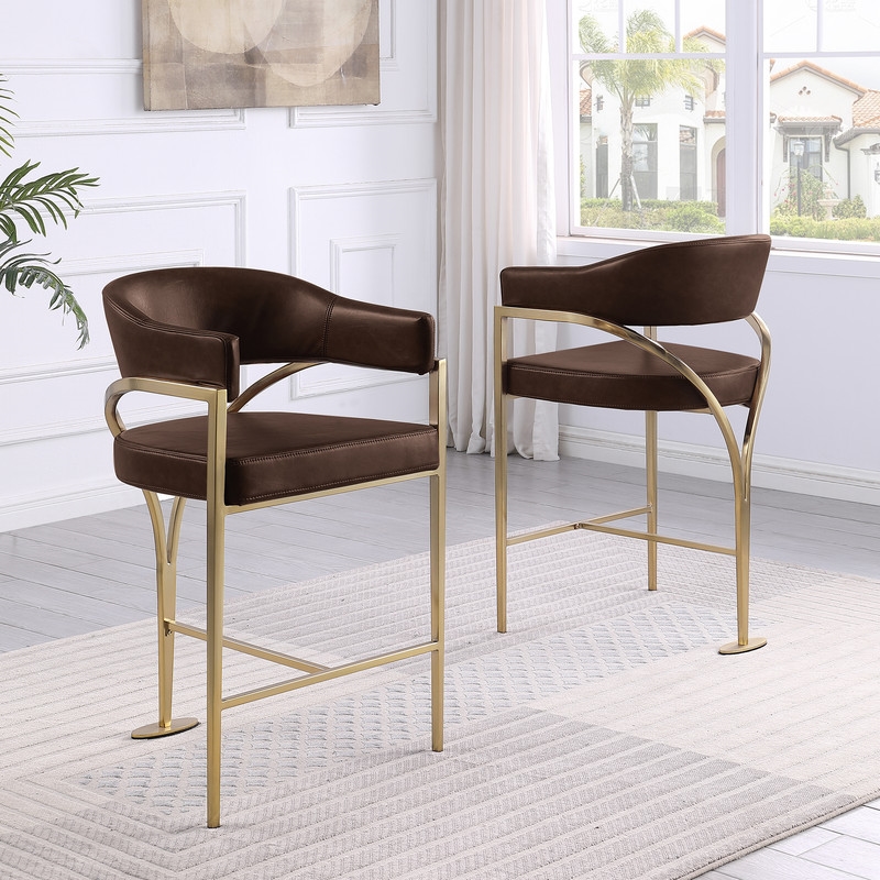 Best Quality Furniture Leathaire Counter Stools with Gold Iron Chrome Base