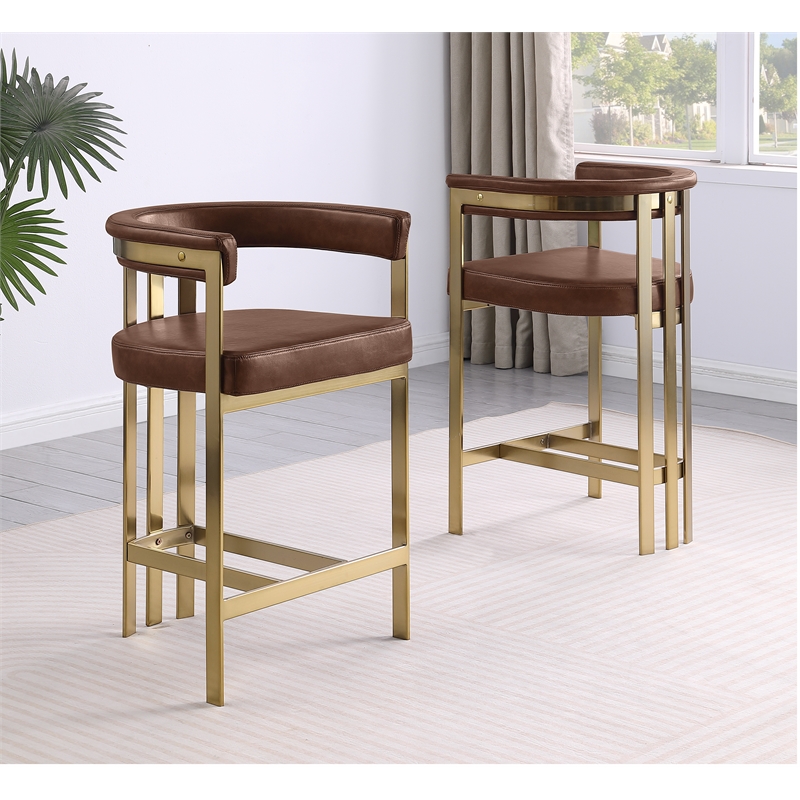 Best Quality Furniture Leathaire Counter Stools with Gold Iron Chrome Base