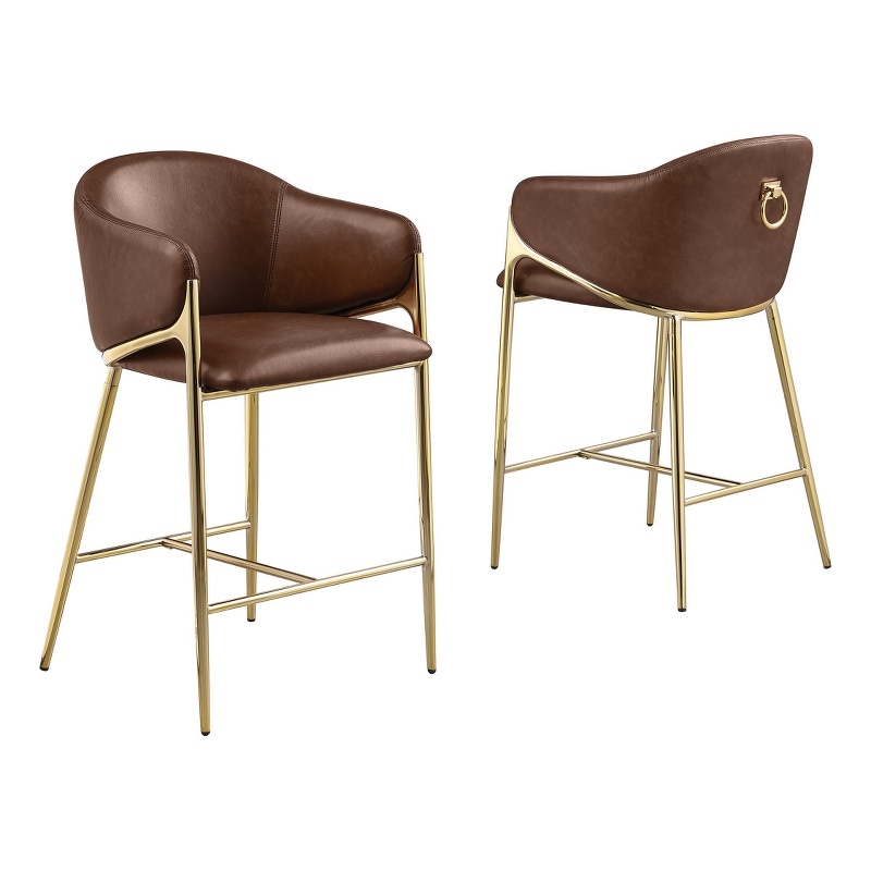Best Quality Furniture Leathaire Counter Stools with Gold Iron Chrome Base