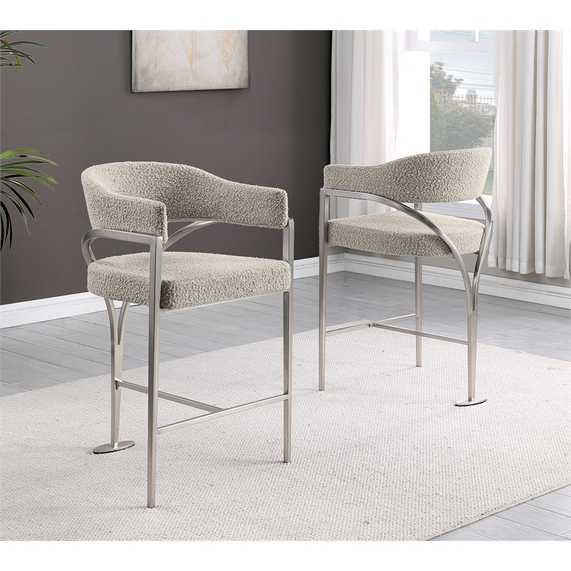 Best Quality Furniture Boucle Fabric Bar Stool with Silver Iron Chrome Base