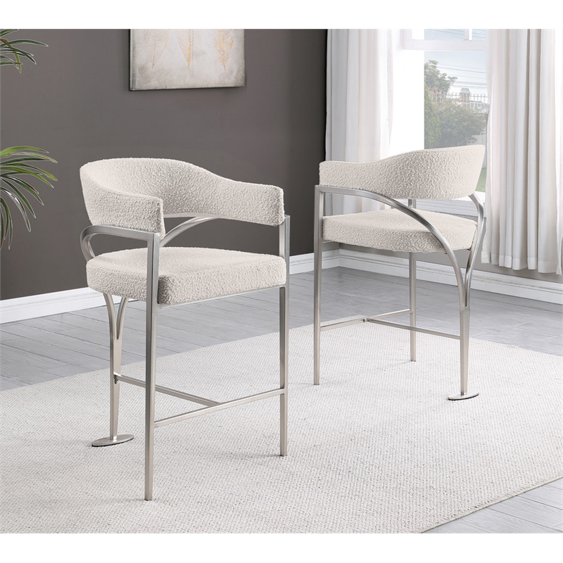 Best Quality Furniture Boucle Fabric Bar Stool with Gold Iron Chrome Base