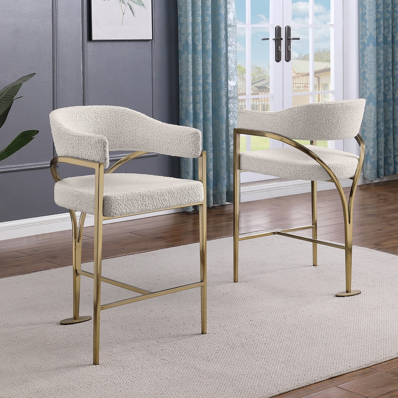 Best Quality Furniture Boucle Fabric Bar Stool with Gold Iron Chrome Base