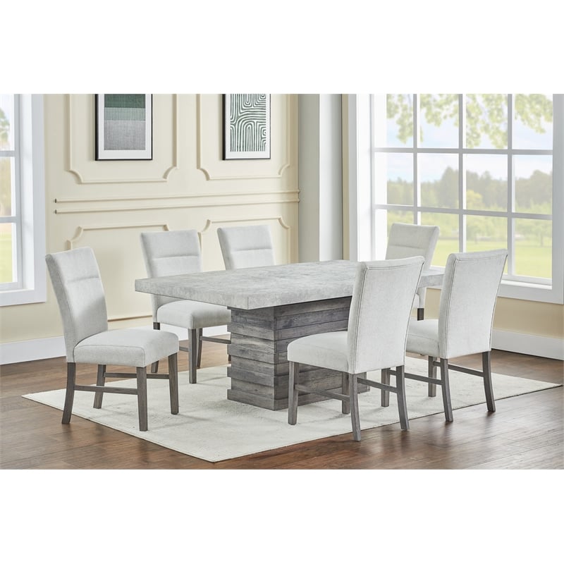 Best Quality Furniture Rustic Modern Gray Wood 7pc Dining Set with Pedestal Base