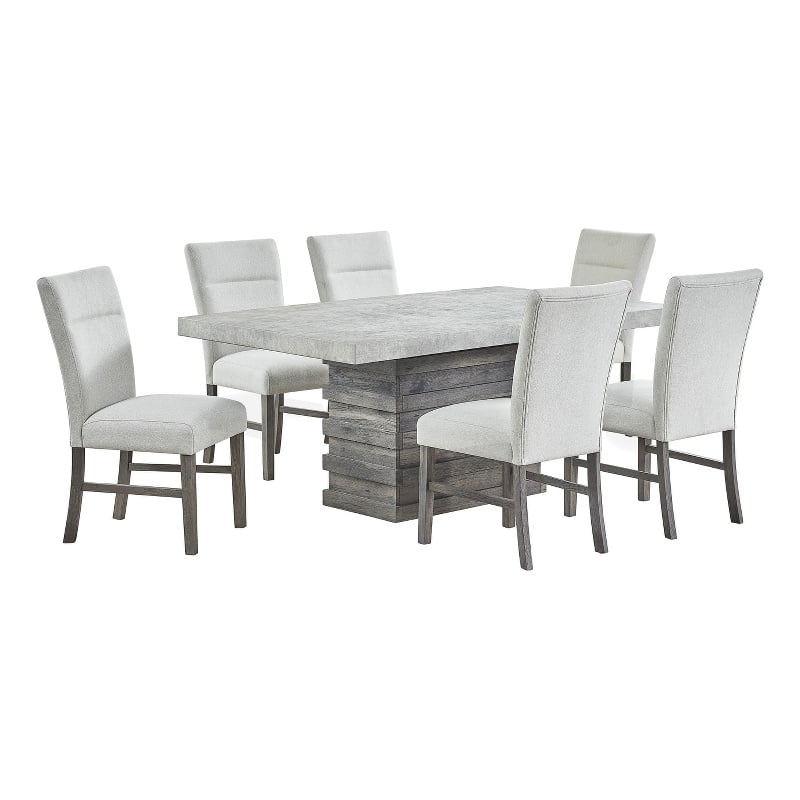 Best Quality Furniture Rustic Modern Gray Wood 7pc Dining Set with Pedestal Base