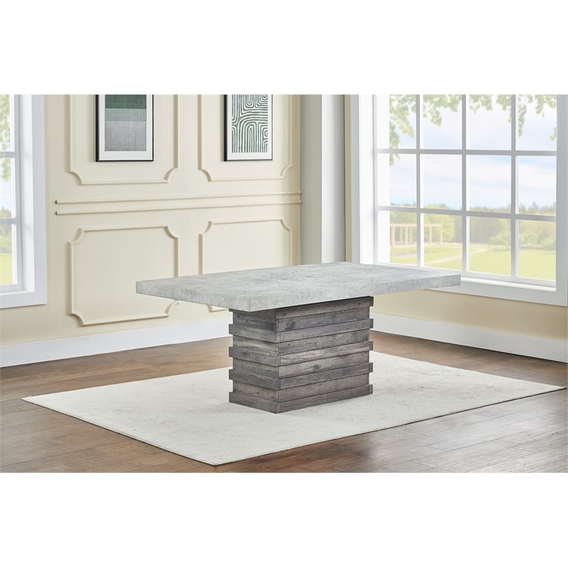 Best Quality Furniture Rustic Modern Gray Wood Dining Table with Pedestal Base