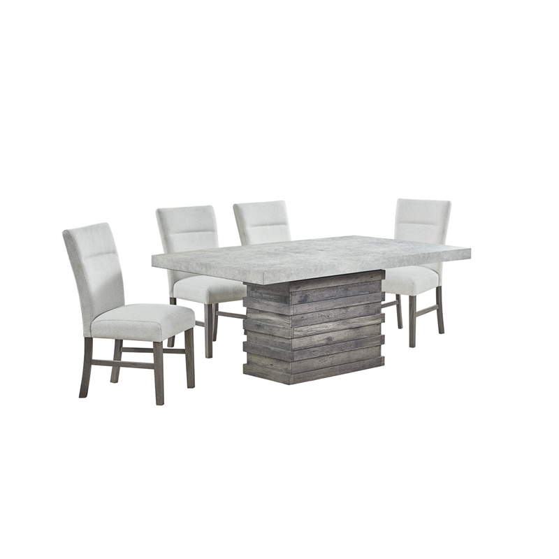 Best Quality Furniture Rustic Modern Gray Wood 5pc Dining Set with Pedestal Base