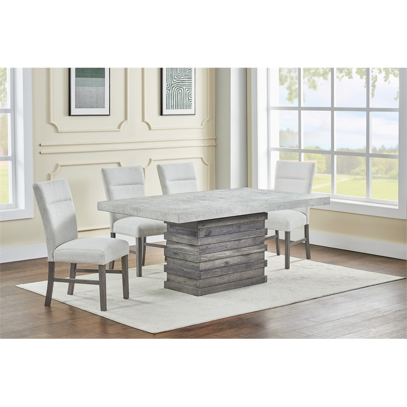 Best Quality Furniture Rustic Modern Gray Wood 5pc Dining Set with Pedestal Base