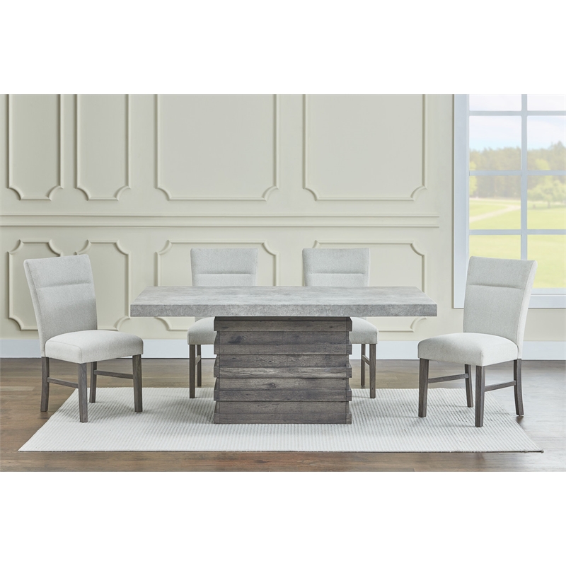 Best Quality Furniture Rustic Modern Gray Wood 5pc Dining Set with Pedestal Base