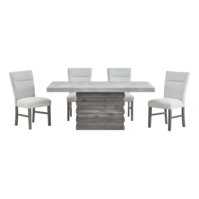 Best Quality Furniture Rustic Modern Gray Wood 5pc Dining Set with Pedestal Base