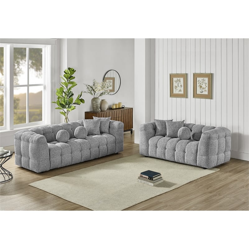 Best Quality Furniture 2pc Sofa & Loveseat Set in Rich Gray Boucle Fabric
