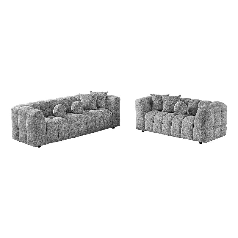 Best Quality Furniture 2pc Sofa & Loveseat Set in Rich Gray Boucle Fabric