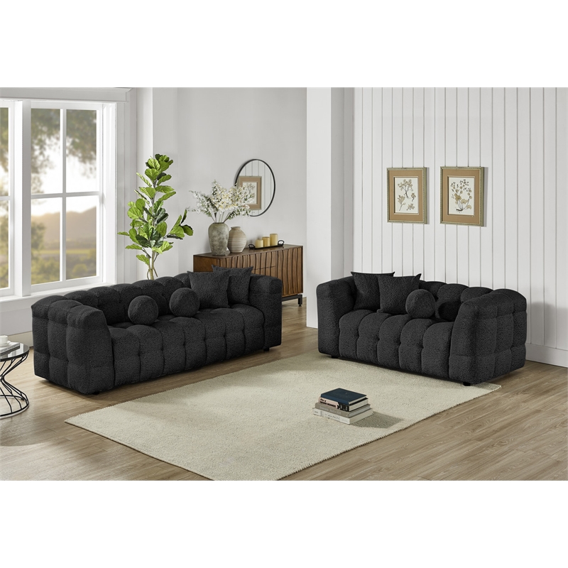 Best Quality Furniture 2pc Sofa & Loveseat Set in Black Boucle Fabric