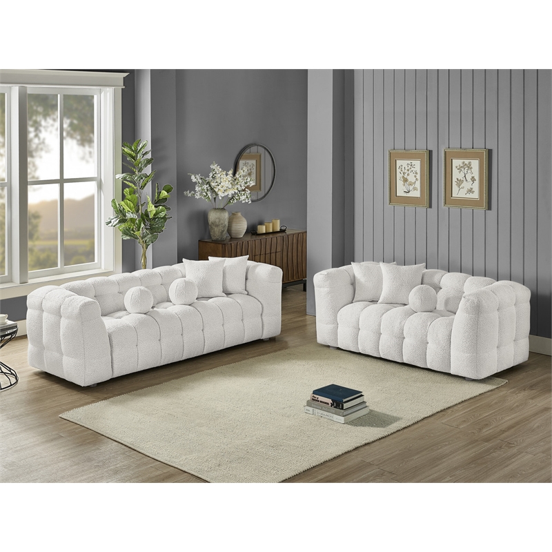 Best Quality Furniture 2pc Sofa & Loveseat Set in Cream Boucle Fabric