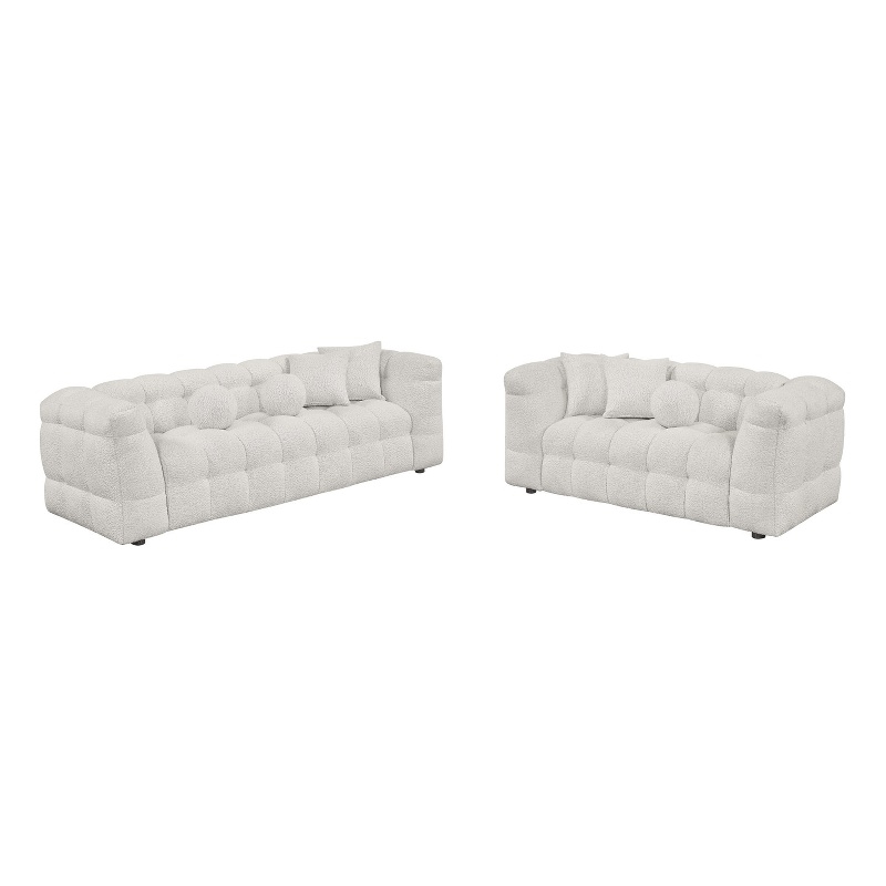 Best Quality Furniture 2pc Sofa & Loveseat Set in Cream Boucle Fabric