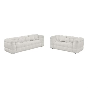 Best Quality Furniture 2pc Sofa & Loveseat Set in Cream Boucle Fabric
