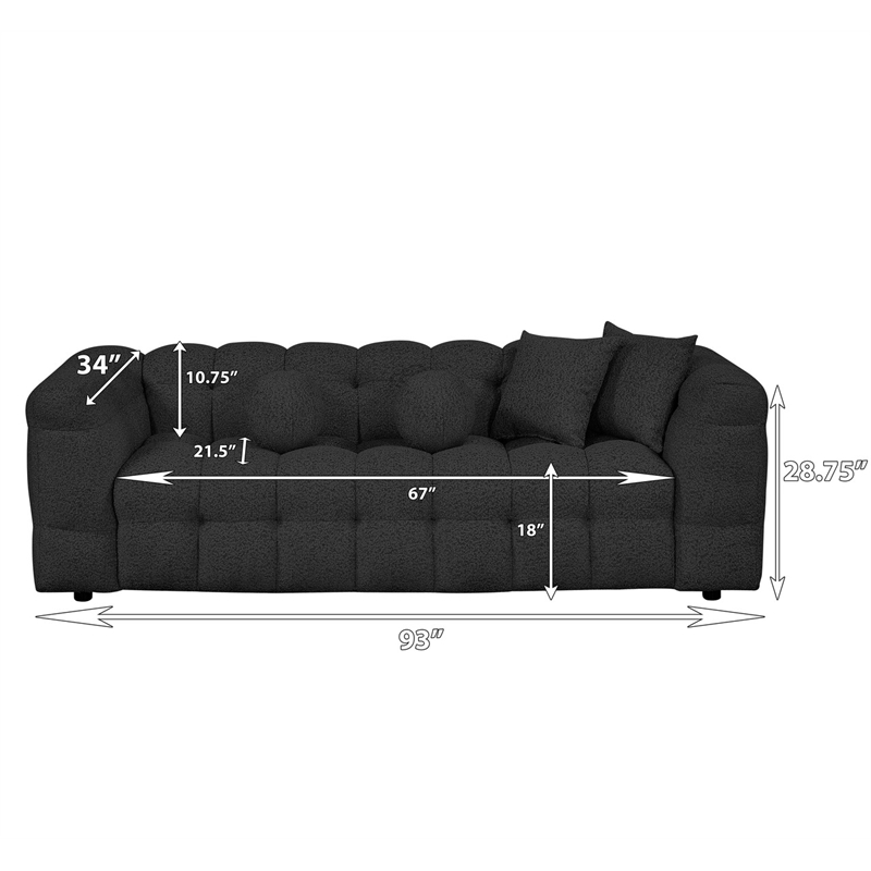Best Quality Furniture 3 Seater Sofa in Black Boucle Fabric