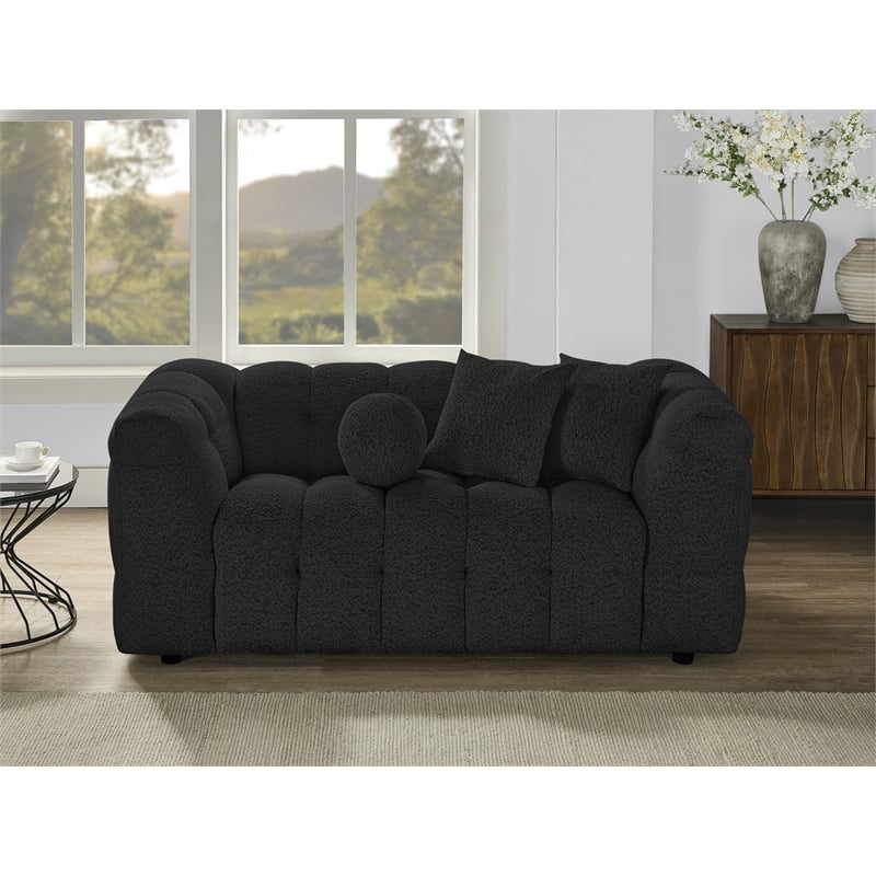 Best Quality Furniture 2 Seater Loveseat in Black Boucle Fabric