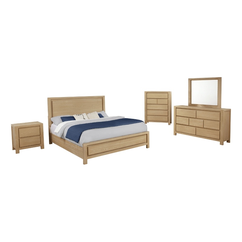 Best Quality Furniture Light Brown Oak Wood Bedroom Set with Charging Station
