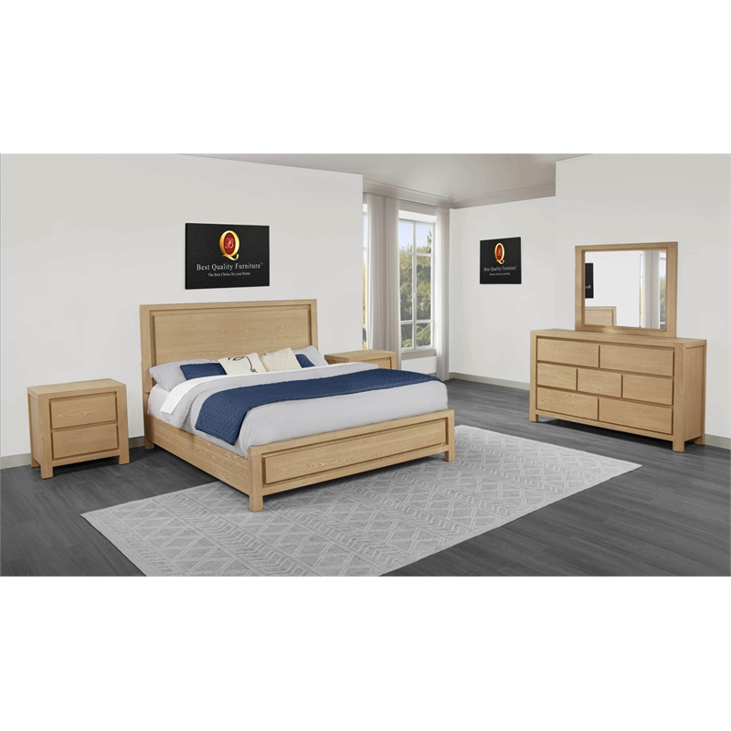 Best Quality Furniture Light Brown Oak Wood Bedroom Set with Charging Station