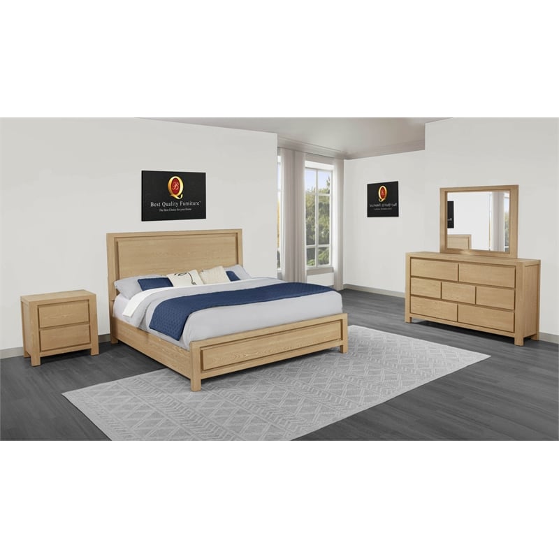 Best Quality Furniture Light Brown Oak Wood Bedroom Set with Charging Station